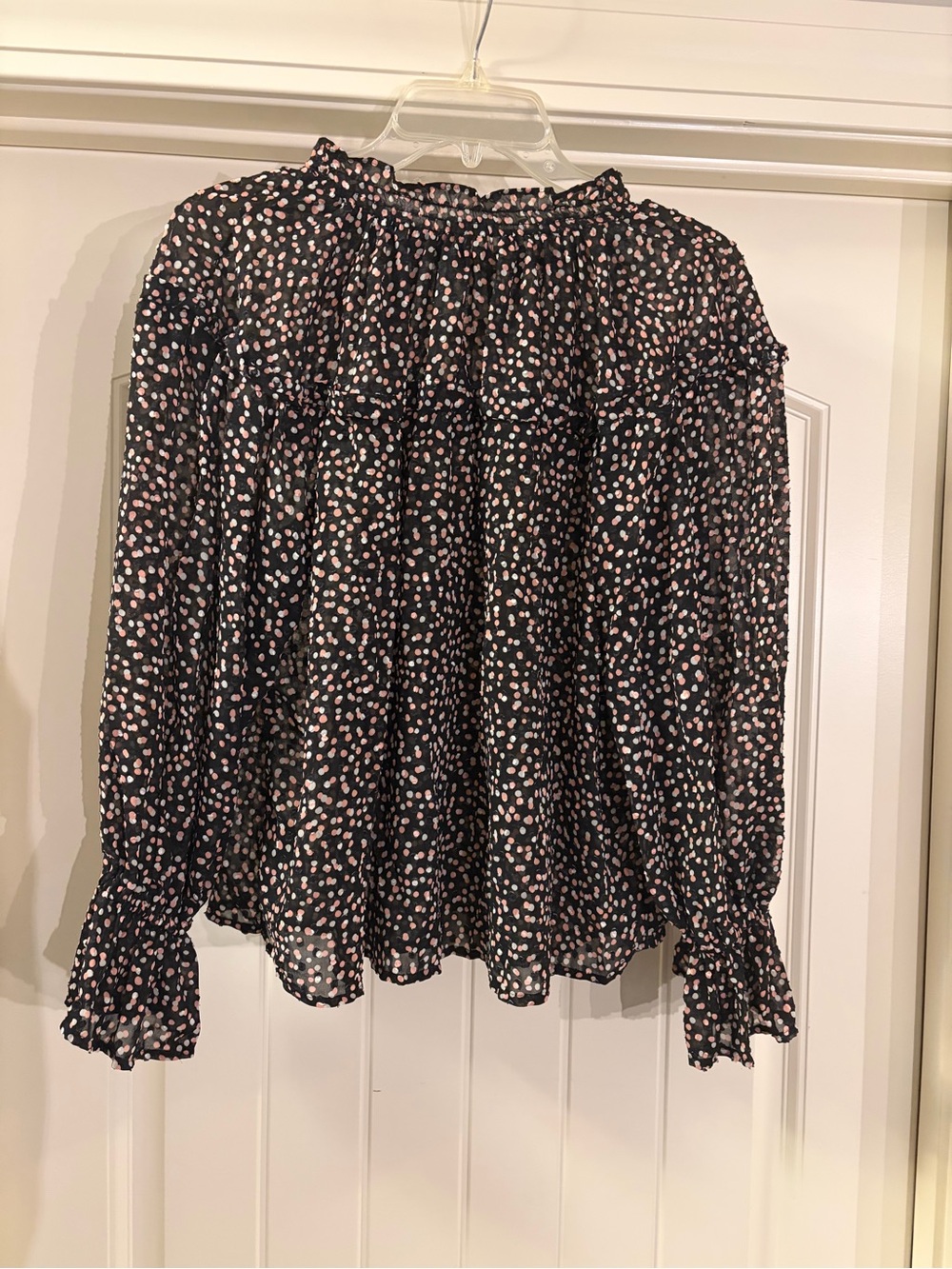 Who What Wear Black Blouse with Pink & White Spot Print
